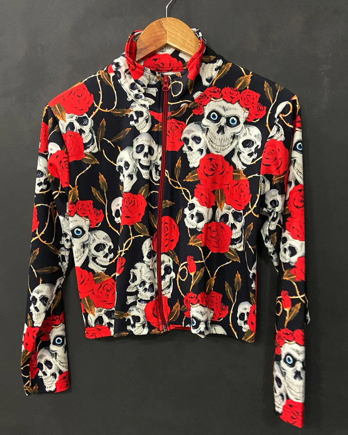 Skull Roses Athleisure Crop Jacket