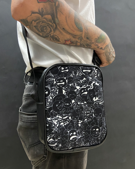 Black Doodle Faux Leather Side Sling Bag