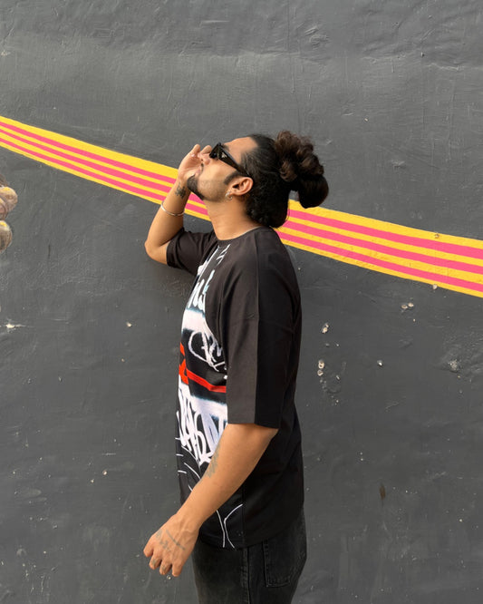 Neon Graffiti Black Oversized Raglan T-shirt