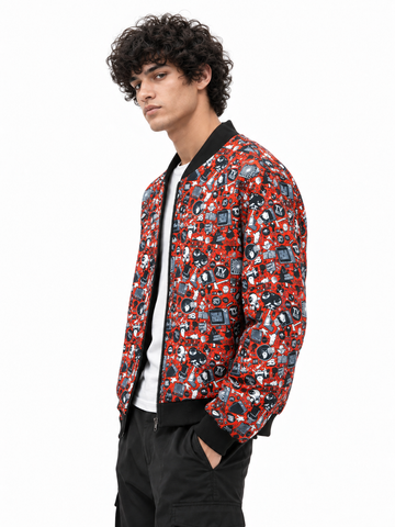 Red Doodle Bomber Jacket