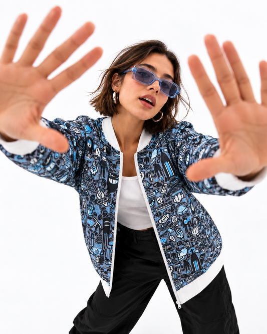 Grey Doodle Bomber Jacket Women