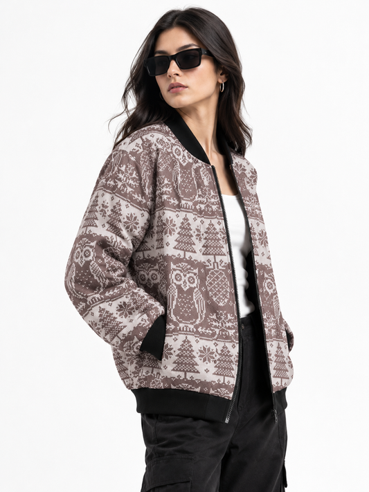 Winter Owl Bomber Jacket women