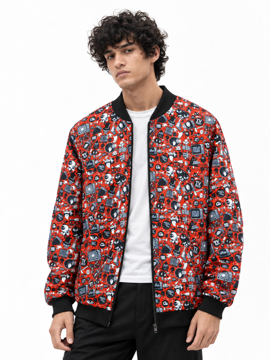 Red Doodle Bomber Jacket