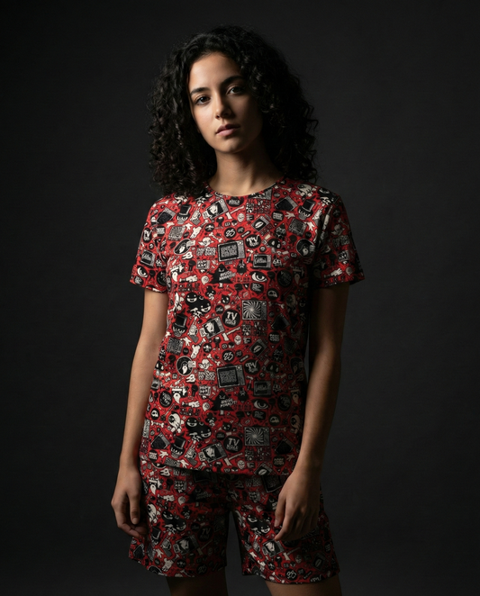 Red Doodle T-shirt and Shorts Combo