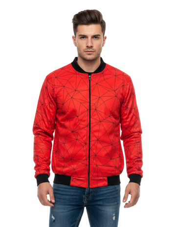 Geometric Red Bomber Jacket