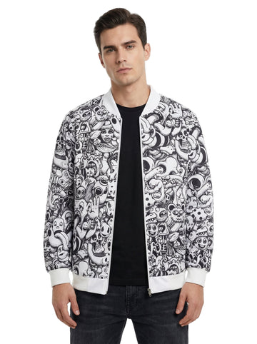 White Doodle Bomber Jacket