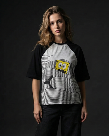 Spongebob Shark Attack Oversized Raglan T-shirt