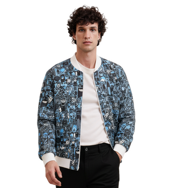 Grey Doodle Bomber Jacket