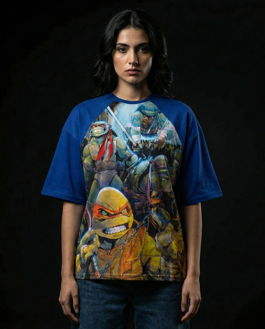 Turtle Battle Stance Oversized Raglan T-shirt