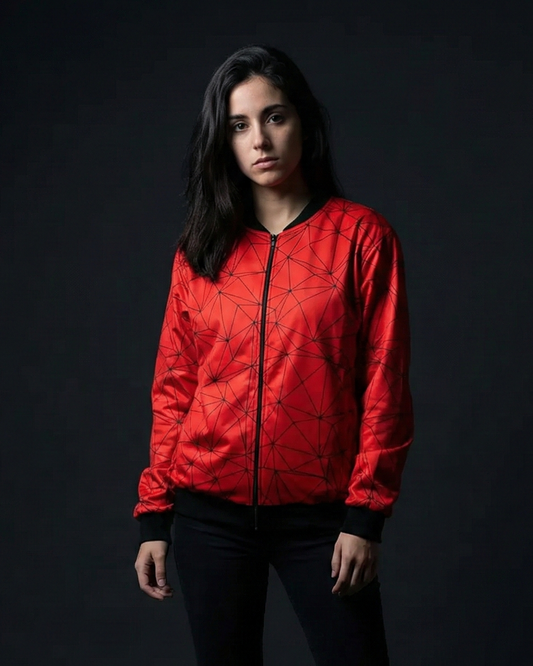 Geometric Red Bomber Jacket