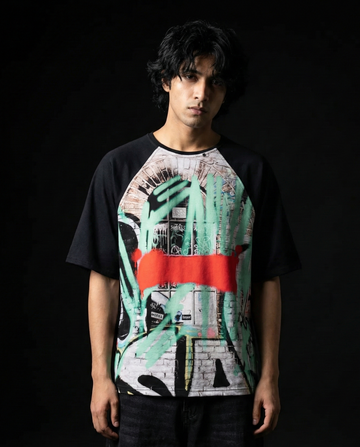 Barred Graffiti Oversized Raglan T-shirt 50% off