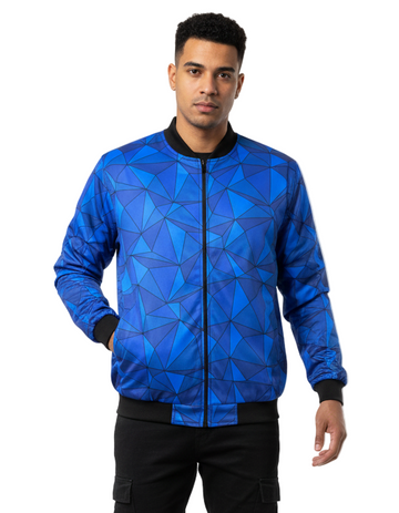Geometric Cyan Bomber Jacket
