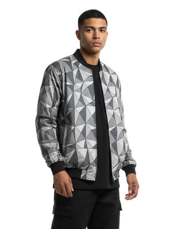 Geometric Grey Bomber Jacket