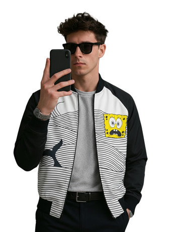 Spongebob Shark Attack Raglan Bomber Jacket