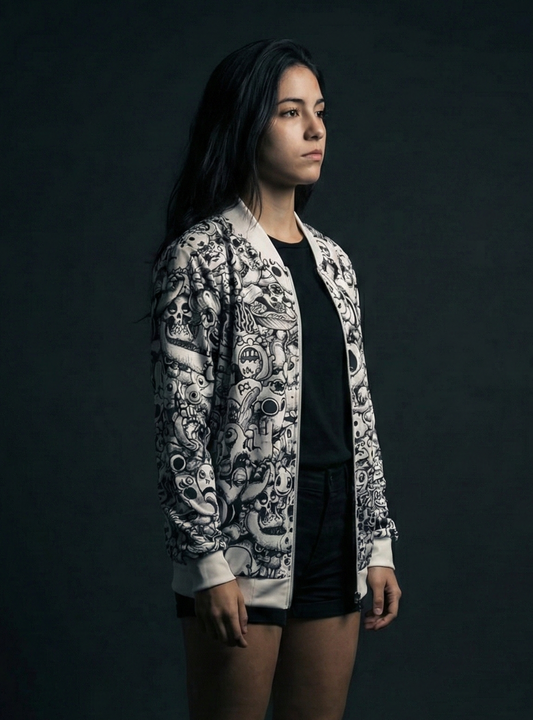 White Doodle Bomber Jacket