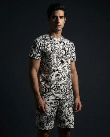 White Doodle T-shirt and Shorts Combo