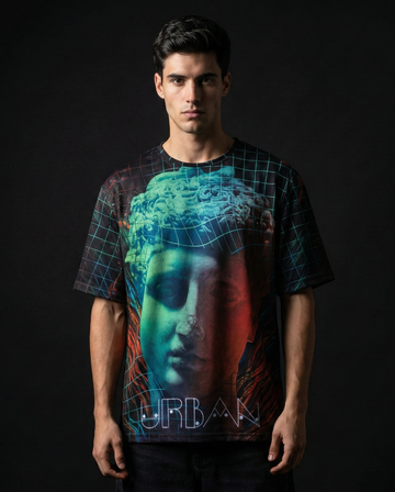 David Cyan Grid Oversized T-shirt
