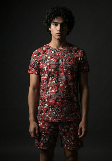 Red Doodle T-shirt and Shorts Combo