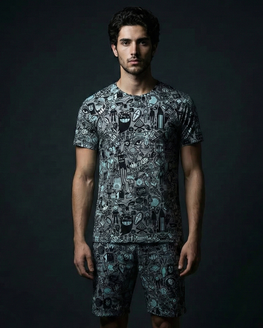 Grey Doodle T-shirt and Shorts Combo