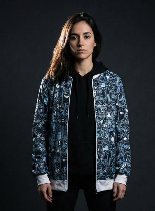 Grey Doodle Bomber Jacket