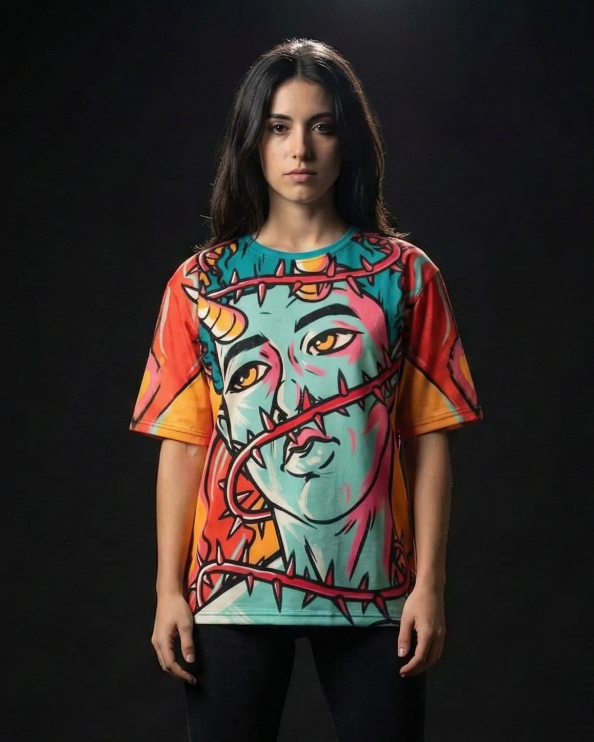 Thorns Surreal Graphic Printed Oversized T-Shirt Online | Urban Pitara