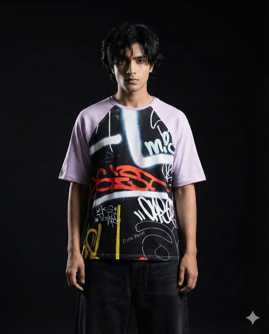 Neon Graffiti Oversized Raglan T-shirt 50% off