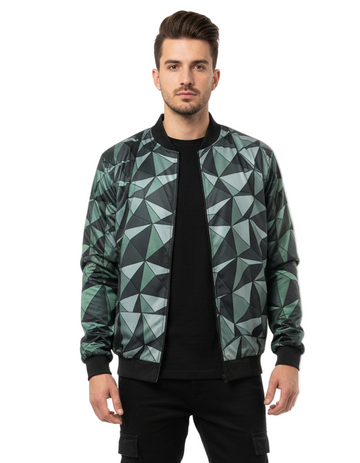 Geometric Green Bomber Jacket