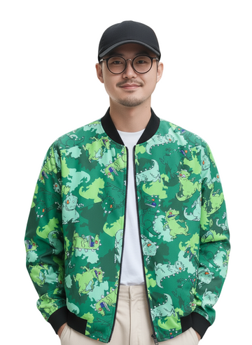 Rugrats Reptar Green Camo Bomber Jacket