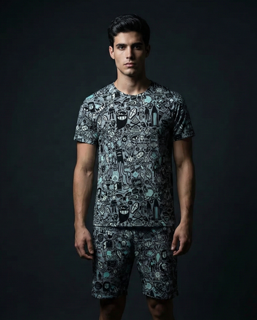 Grey Doodle T-shirt and Shorts Combo