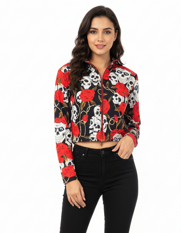 Skull Roses Athleisure Crop Jacket
