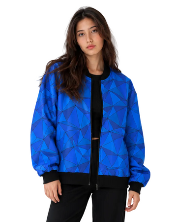 Geometric Cyan Bomber Jacket women
