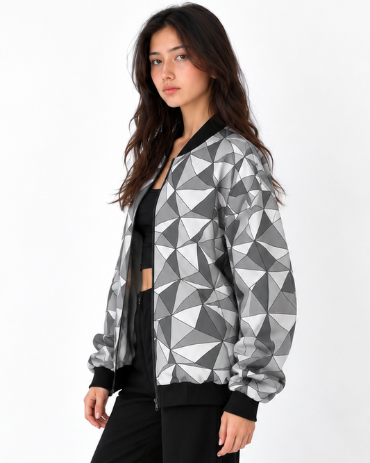 Geometric Grey Bomber Jacket women