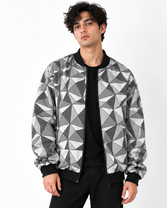 Geometric Grey Bomber Jacket