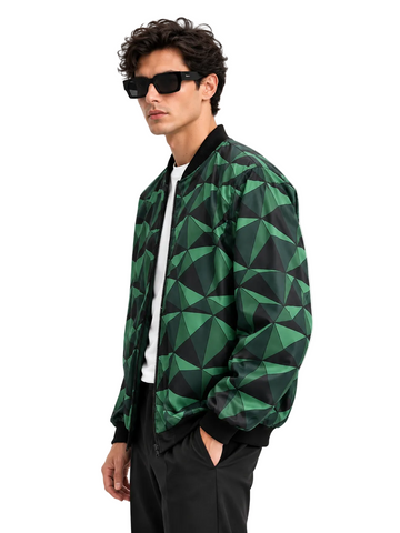 Geometric Green Bomber Jacket