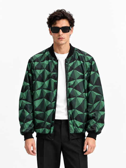 Geometric Green Bomber Jacket
