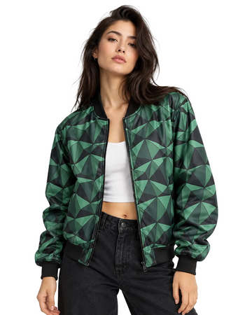 Geometric Green Bomber Jacket women