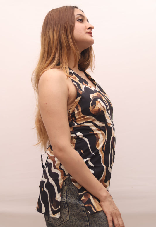 Shades of Gold Halter Neck Kurti