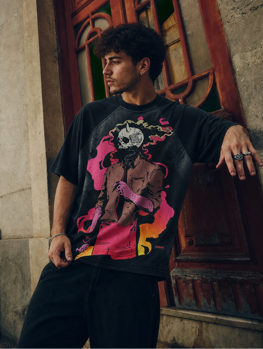 Male Smoking Dead Oversized Raglan T-shirt