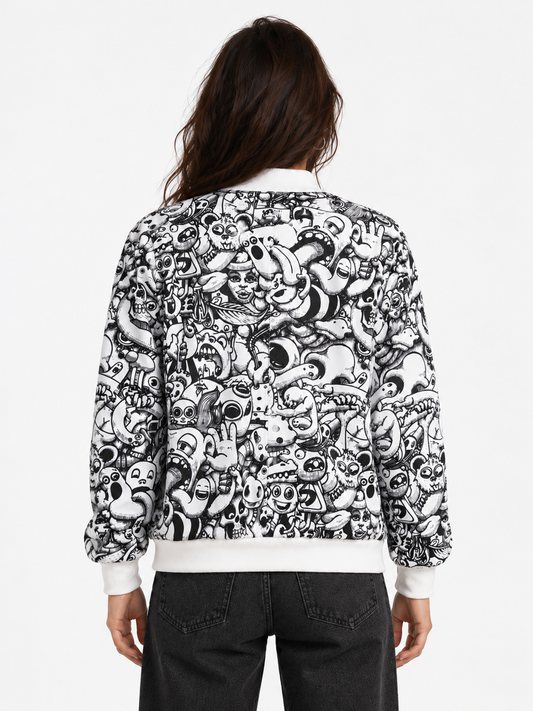White Doodle Bomber Jacket Women