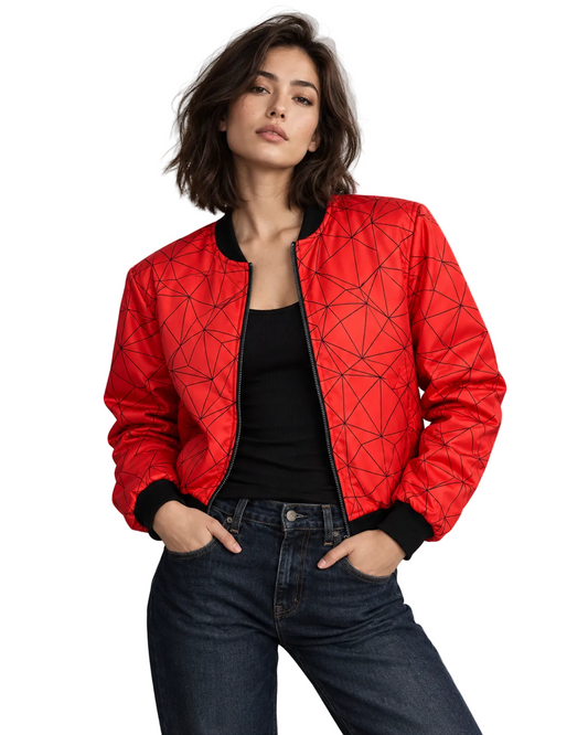 Geometric Red Bomber Jacket
