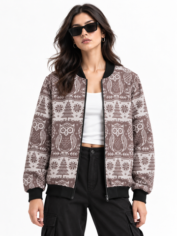 Winter Owl Bomber Jacket women