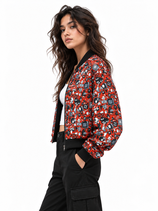 Red Doodle Bomber Jacket women