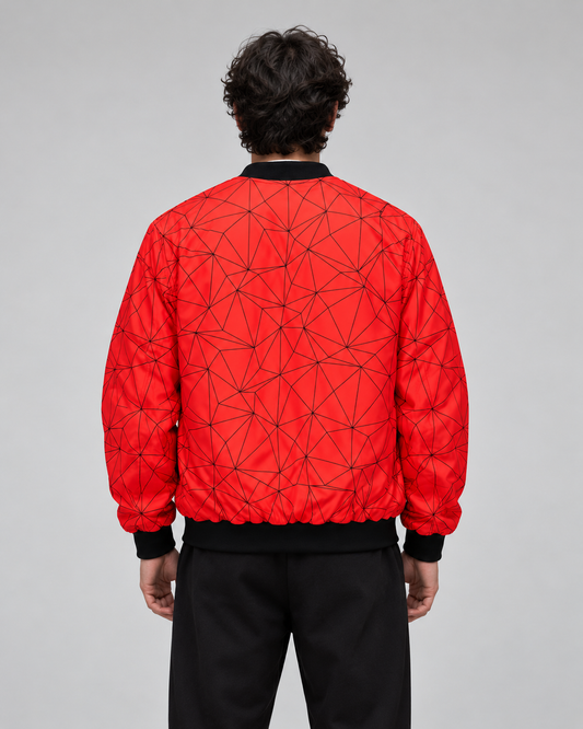 Geometric Red Bomber Jacket