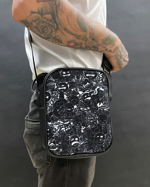 Black Doodle Faux Leather Side Sling Bag