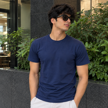 Blue 100% Cotton solid T-shirt