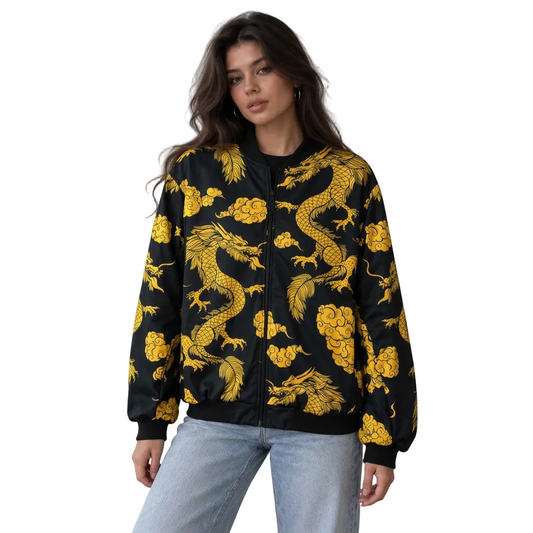 Dragon Master Black Bomber Jacket women