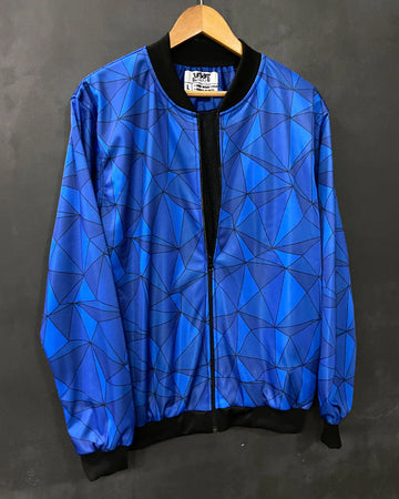 Geometric Cyan Bomber Jacket