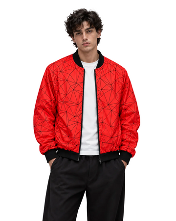 Geometric Red Bomber Jacket