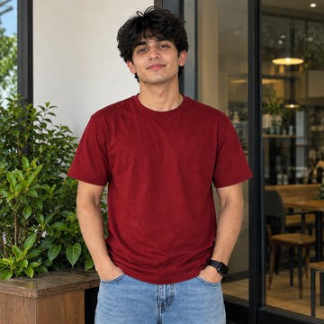 Maroon 100% Cotton solid T-shirt