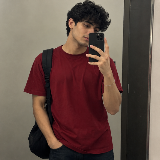 Maroon 100% Cotton solid T-shirt